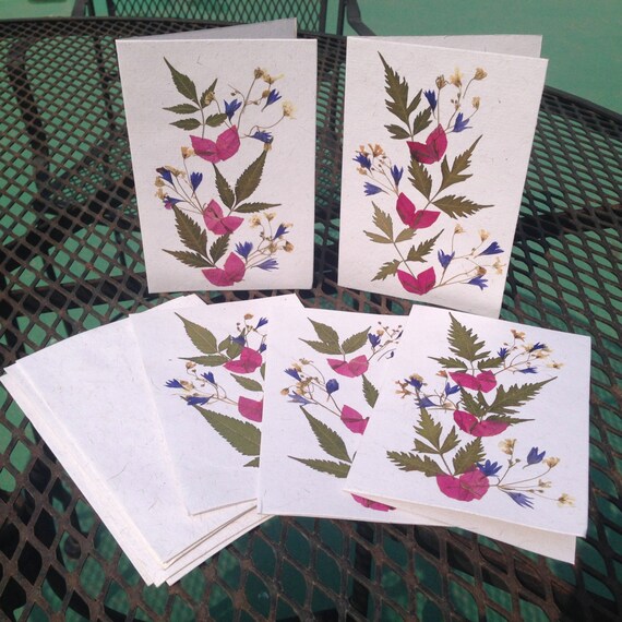 Items similar to Handmade, Pressed Flower, Blank Card, Recycled Paper