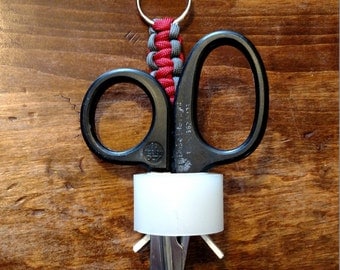 BELT CLIP Trauma Shear Lanyard; this is a custom made lanyard for trauma shears and medical tape that attaches to scrubs