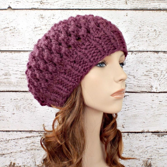 Purple Knit Hat Purple Womens Hat Purple Slouchy Beanie