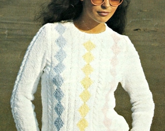 Sweater Knitting Pattern Cables with Colored Diamonds Patons 7133 Women Vintage Paper Original NOT a PDF