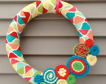 Spring Wreath - Fabric Wreath - Felt Flowers - Summer Wreath - Fabric Wreath - Spring Felt Flower Wreath - Felt Flower Wreath -Easter Wreath