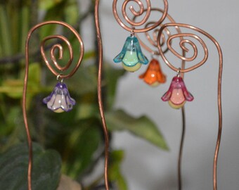 Glow In The Dark, Fairy Lights, 3 Flower Lanterns, Copper Plant Stakes, Fairy Light
