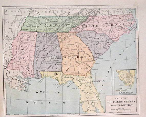 US State Map Southern States Eastern Division