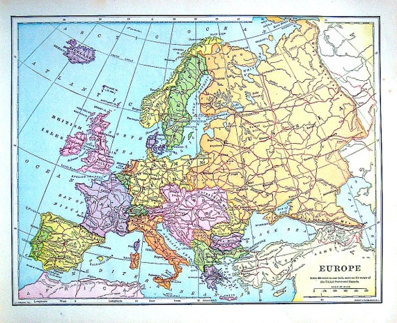 Items similar to Europe Map - Antique Map - Vintage Map - 1907 Book ...