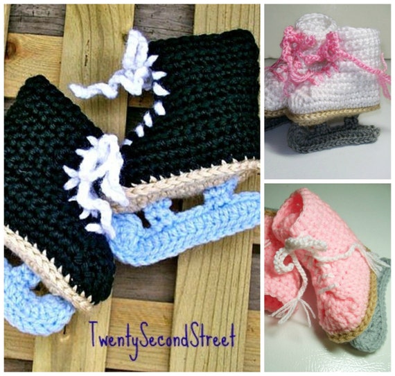 NEWBORN Baby Skate Crochet Booties Photo Prop Figure Skates