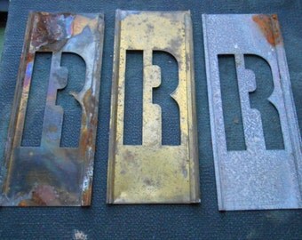 r - vintage brass stencil letter for altered art and crafting - stencil letter monogram