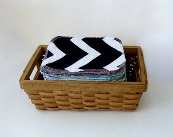 Cloth Wipes - 15 Modern Mixed Wipes - Neutral Flannel Double Layer Wipe Set - 15 - 20 Family Cloth Wipes - Reusable Toilet Paper