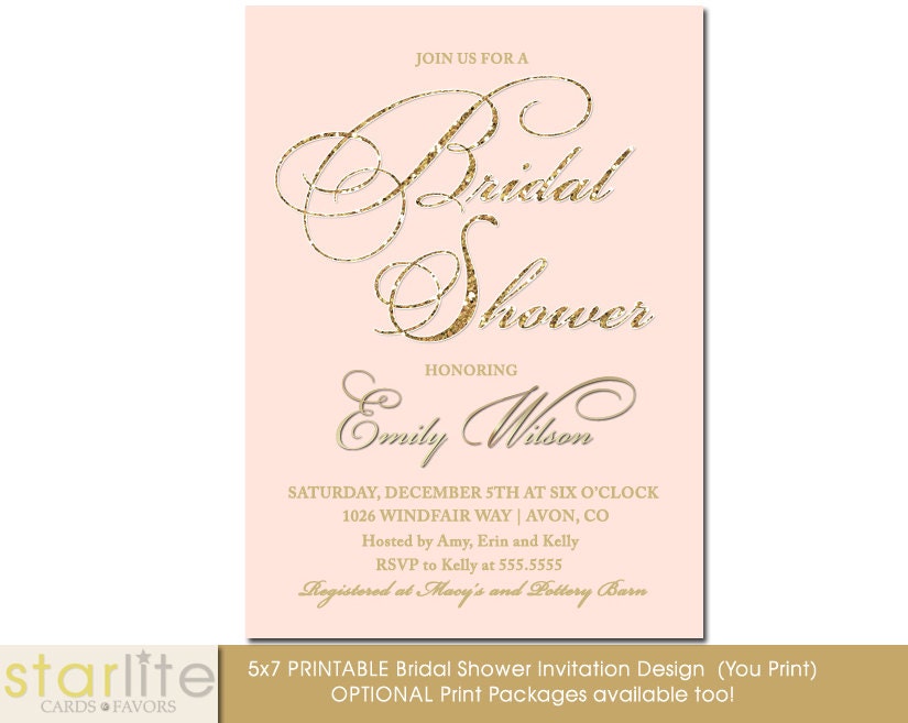 Blush Pink And Gold Glitter Bridal Shower Invitation Printable