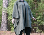 Olivene - Hooded AntiPill Fleece Poncho or Cape OD Military Green