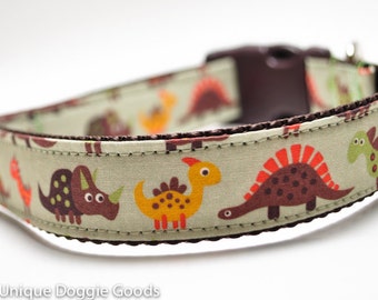 Orange, Brown Dinosaurs Custom Dog Collar/Buckle or Martingale/Adjustable