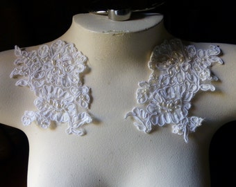 Ivory Beaded Pair Lace Applique Dyeable for Lyrical Dance, Bridal, Veils, Headbands, Sashes, Costumes PR 61pearl