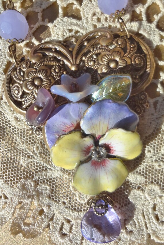 Antique Enamel Pansy Necklace by RosebudsnPearls on Etsy