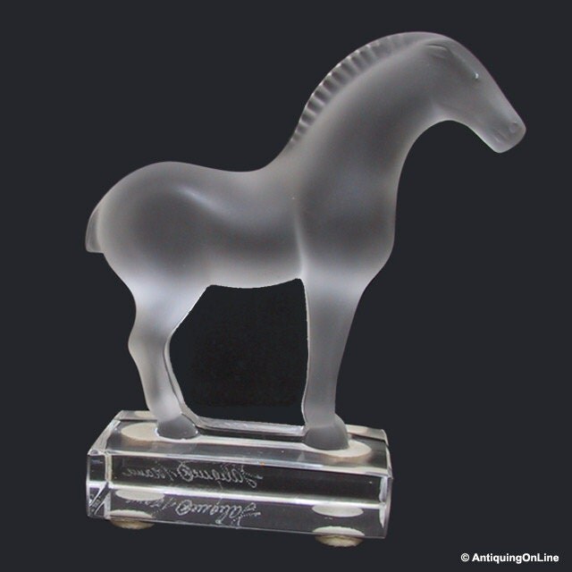 Lalique France Frosted Crystal Tang Horse Paperweight