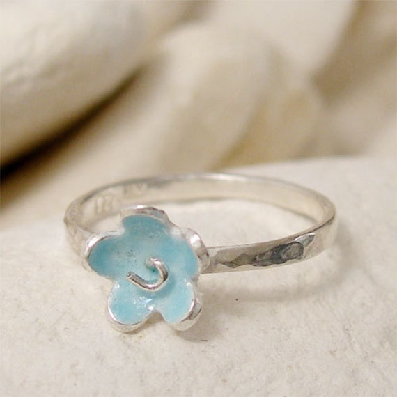 Sterling Silver Stack Ring, Forget Me Not Ring, Duck Egg Blue Silver ...