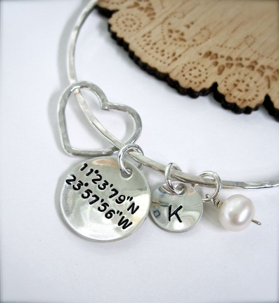Coordinate bracelet handstamped personalize