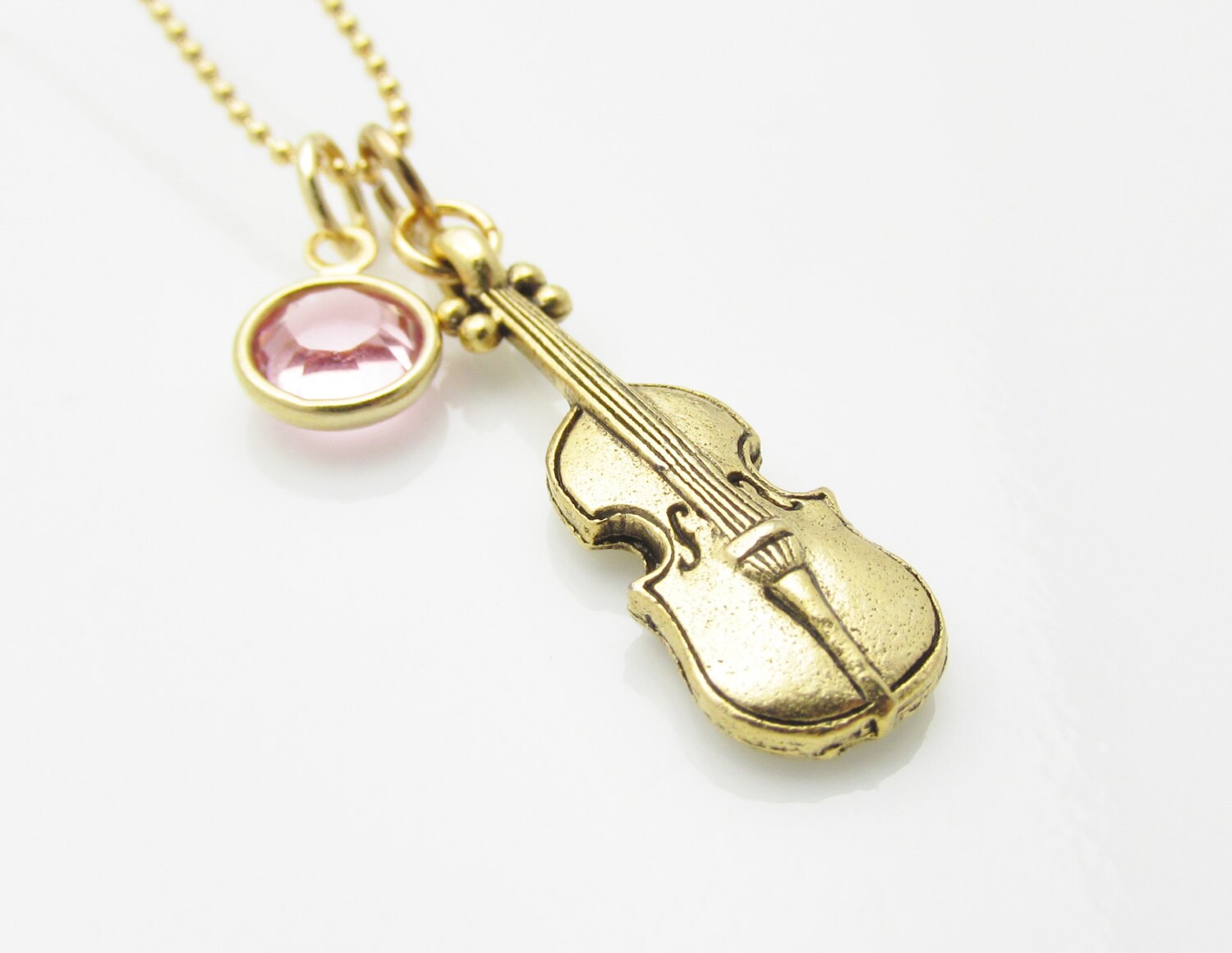 Violin Necklace Gold Violin Charm Three Dimensional Violin