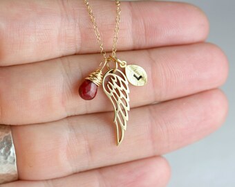Custom Memorial Necklace - Remembrance Necklace - Gold Loss Necklace - In Loving Memory Necklace - Sympathy Gift - Angel Wing Necklace