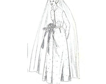 1950s Long Sleeved Wedding Dress Pattern Bucher 2972 B38