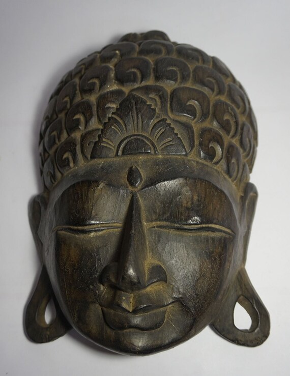 Carved wooden Buddha mask face Buddhist by EndlessCircleGallery