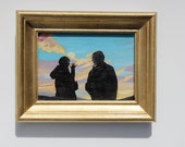 The Conversation, Original Oil Painting on Panel, Sunset Silhouettes, Figure Art with Gold Painted Frame The Conversation, Original Oil Painting on Panel, Sunset Silhouettes, Figure Art with Gold Painted Frame