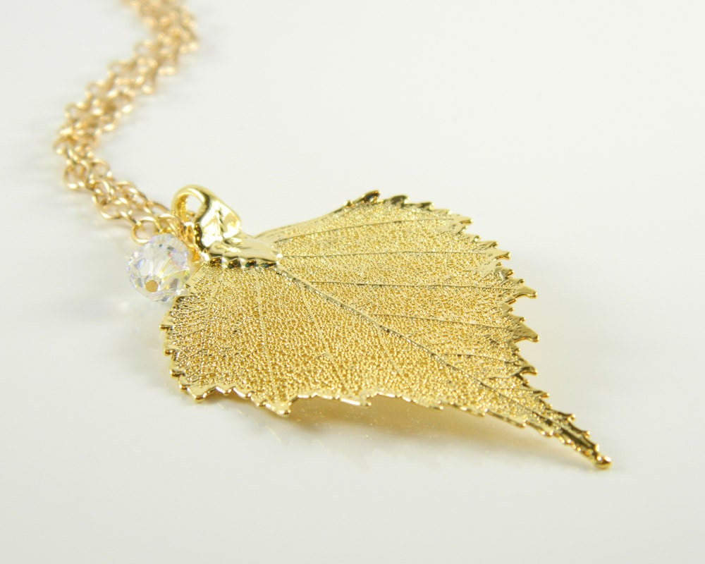 Long Chain with Gold Birch Leaf Pendant 32 by MaryMorrisJewelry