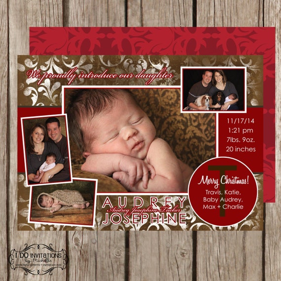 Holiday Family Photo Card Christmas Birth Announcement - Digital File Il_570xn