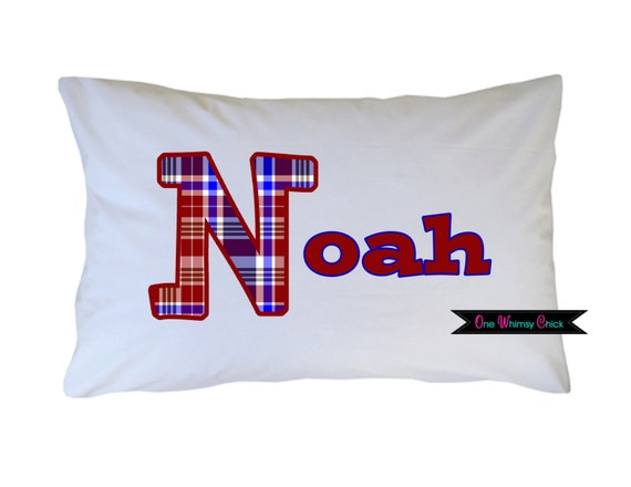 Personalized Name Initial Pillow Case Preppy Plaid Print Standard or Travel Size Available Il_570xn