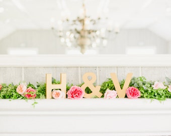 Wooden Letters - Freestanding Wedding Initial Signs Set - Personalized Wooden Initials - Freestanding Initials and Ampersand (Item - INI400)