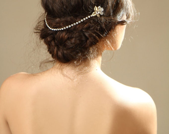 Gold chain headpiece/ Gold Crystal Rhinestone hair chain/ Boho Chain Hair accessories/ Bridal hair chain/ Wedding crown head piece