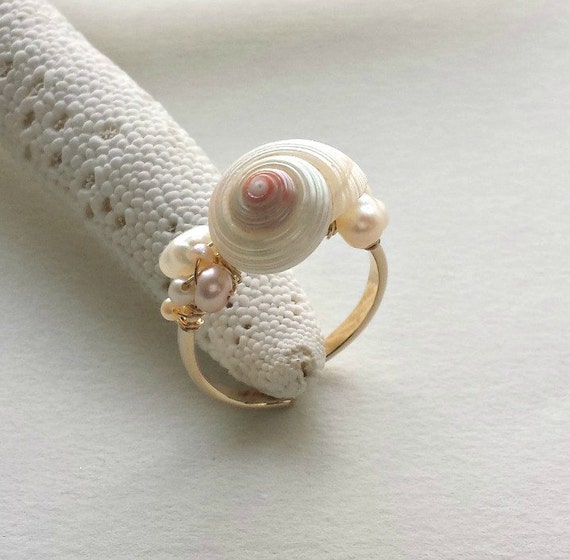 Adjustable Shell Ring Wire Beach Ring Seashell Ring Pink