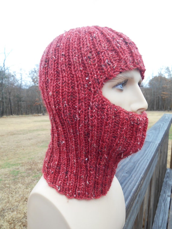 Red Balaclava Merino Wool and Alpaca Tweed Full Face Mask Ski