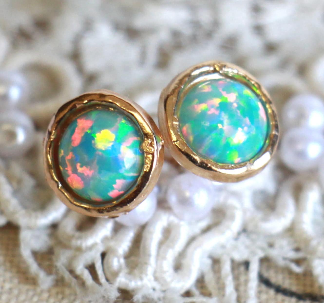 Opal earrings Opal stud earrings Mint Opal earrings Gold