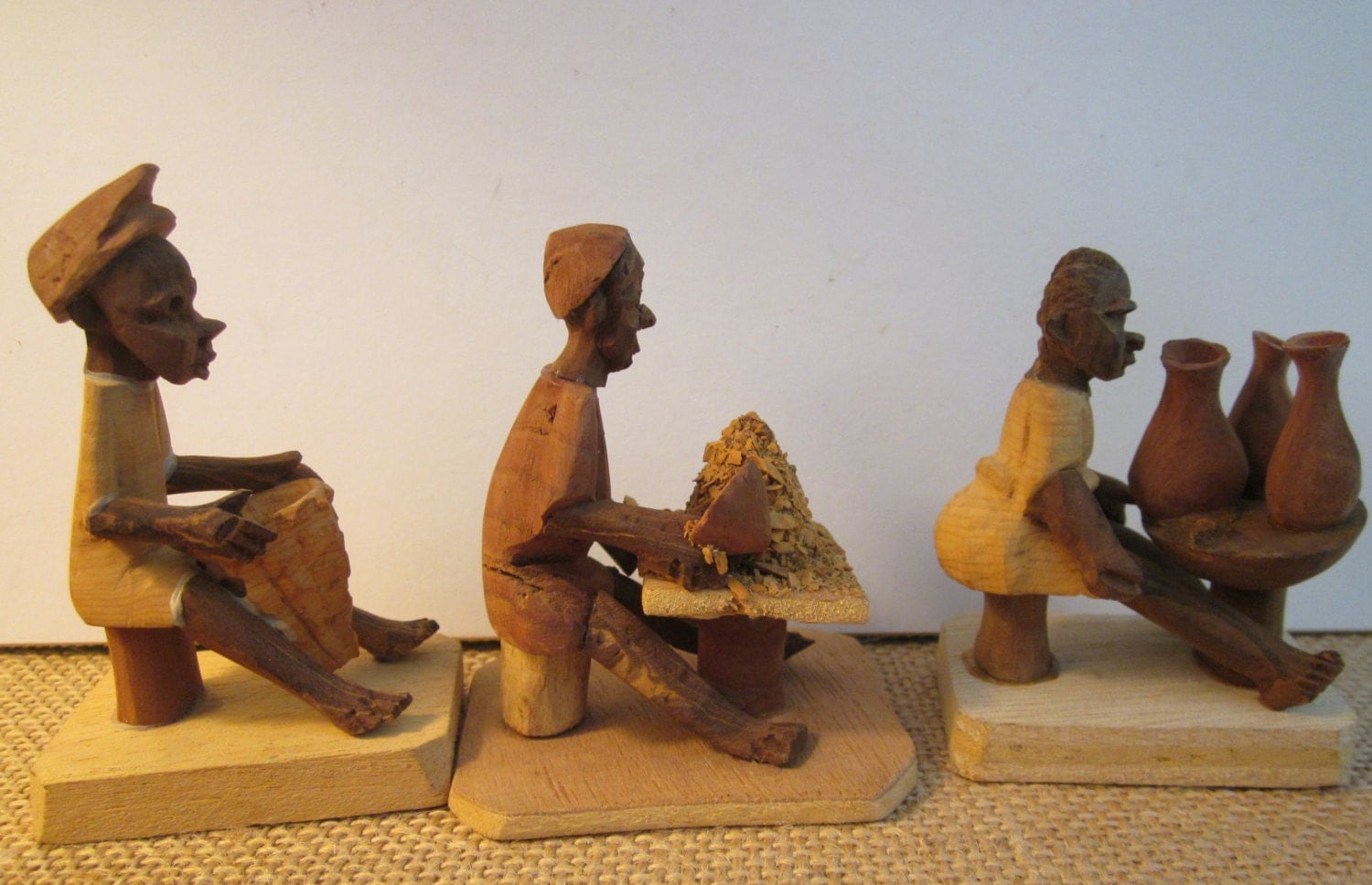 Three 60s Nigerian Thorn Wood Carvings Hand Crafted Folk Art