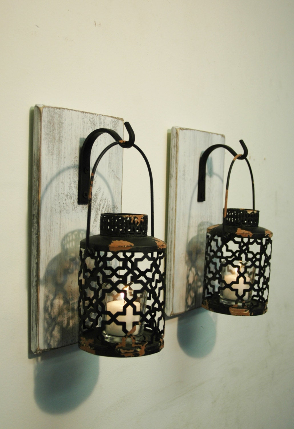 Shabby Chic Black Lantern Pair on by PineknobsAndCrickets on Etsy