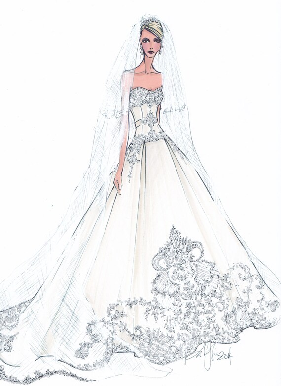 Custom Wedding Gown Illustration FRONTAL