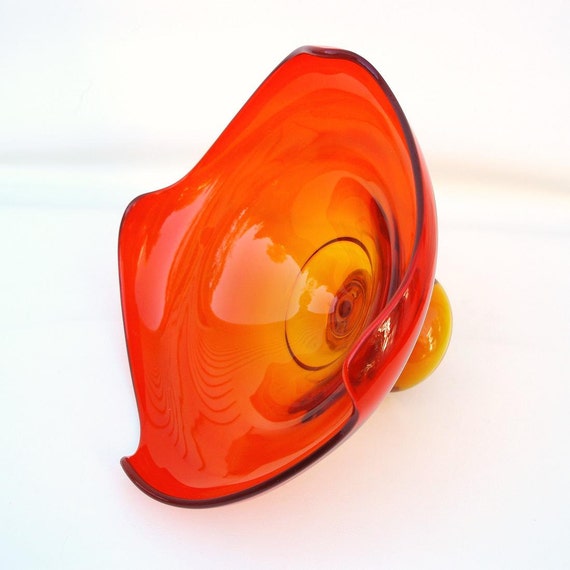 Vintage Amberina Glass Vase Red Pedestal Bowl By Whimzythyme 5563