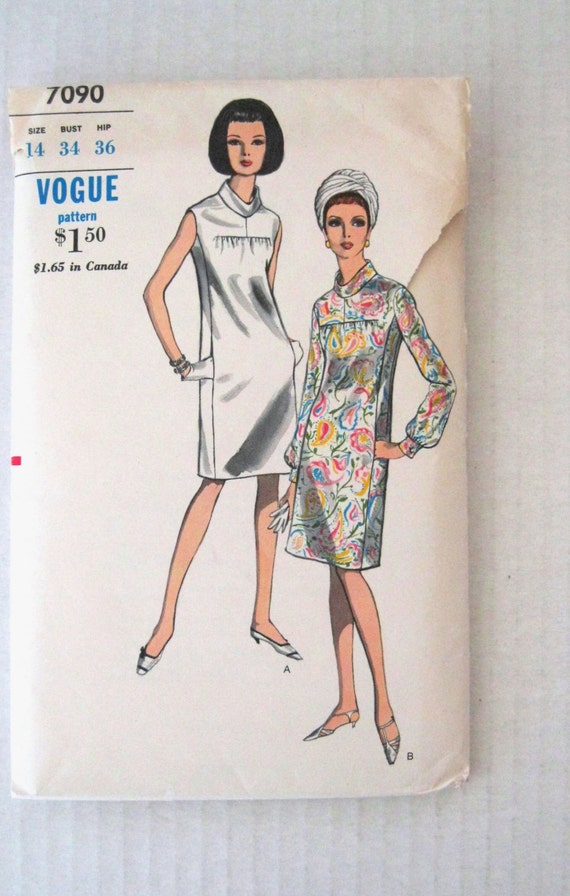 1960s Shift Dress Pattern Vogue 7090 Misses Size 14 Bust