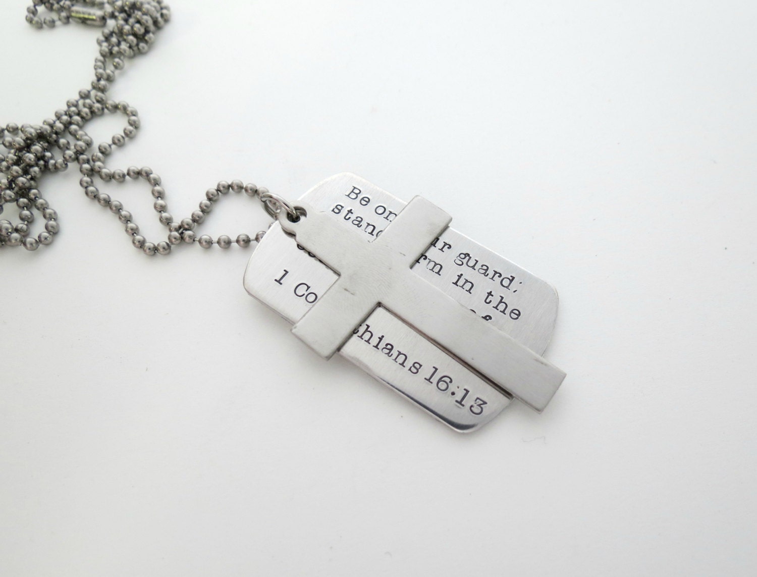 Personalized Necklace with Dog Tag and Silver Cross