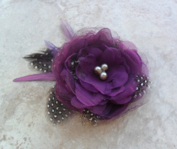 Wedding hair accessory Plum Purple hair flower by therusticcharmer