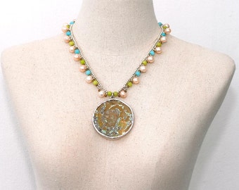 Authentic Roman glass necklace Large pendant Antique Pearls Ancient Rome 2000 years old Round pendant Freshwater pearl beaded One of a kind