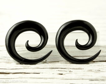 Black Spiral Gauge Earrings Horn Gauges 16g 14g 12g 10g 8g 6g 4g 2g 0g 00g 1/2" Expanders - GA002 H G1