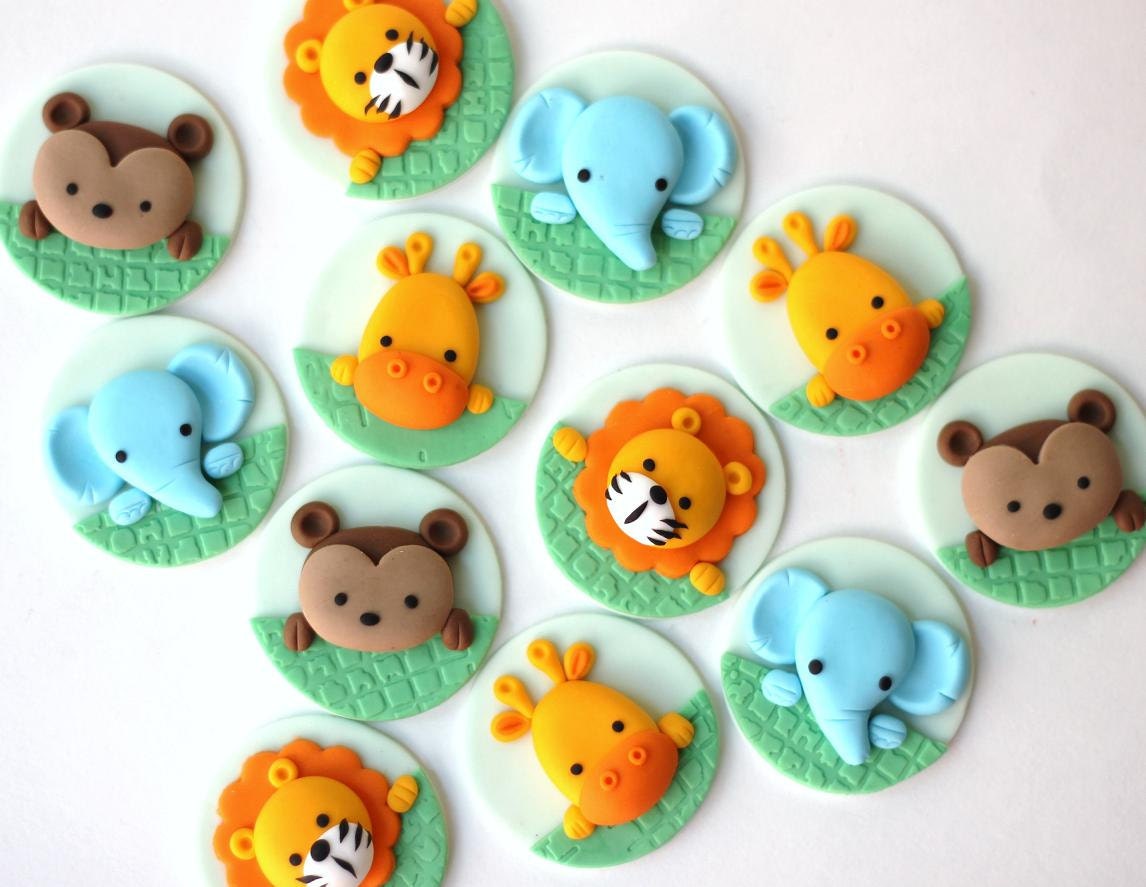 Jungle fondant cupcake topper set. Safari cupcake topper.