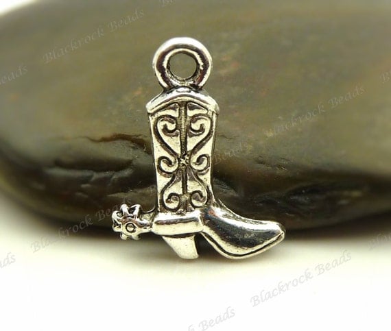 10 Cowboy Boot Charms 3D and Double Sided 16x13mm Antique