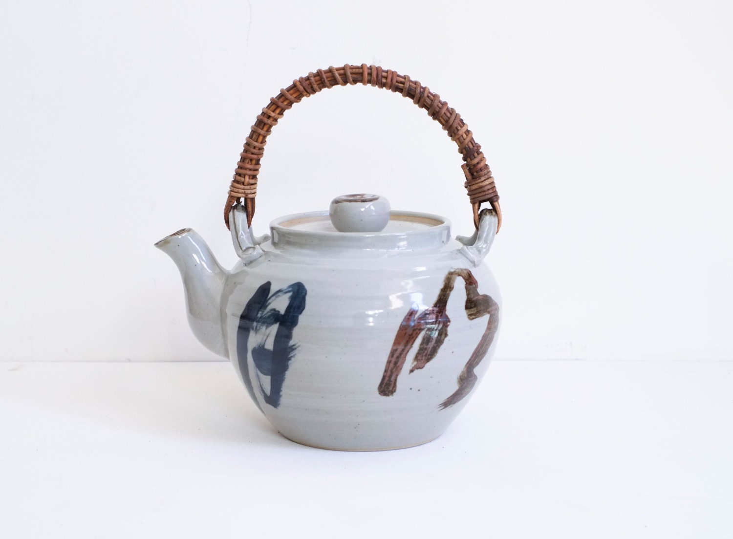 Japanese XL Ceramic Stoneware Vintage Oversize Bamboo Handle Medicine