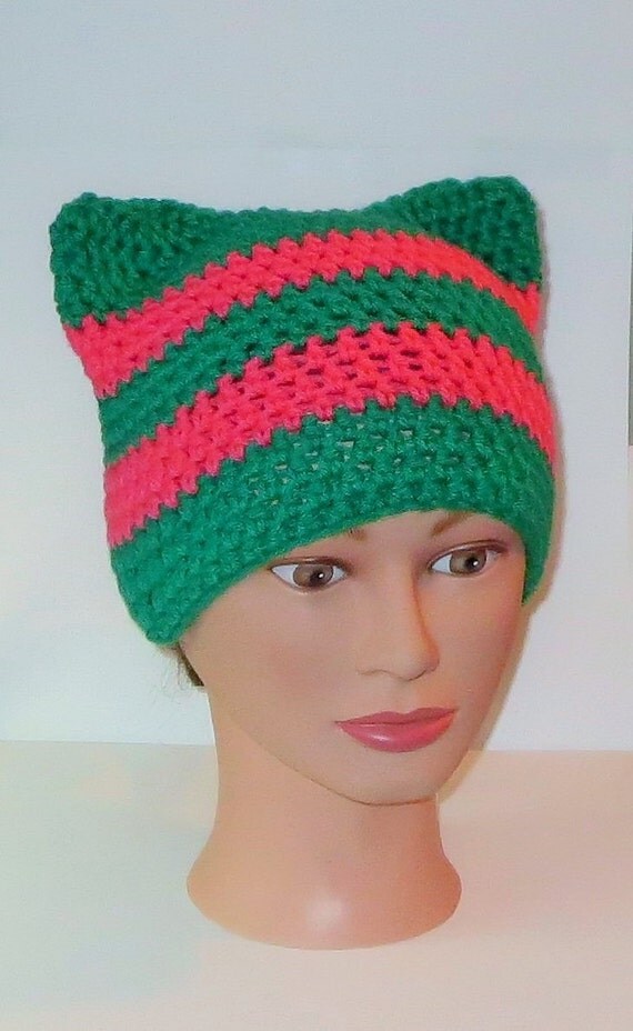 Cat Beanie Hats Team Color Crochet Cat Ear Beanies by ...