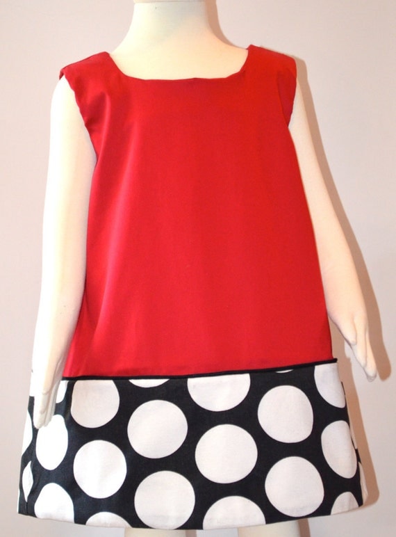 Girls Dress.  Girls Red, Black and White Dress.  Toddler Dress