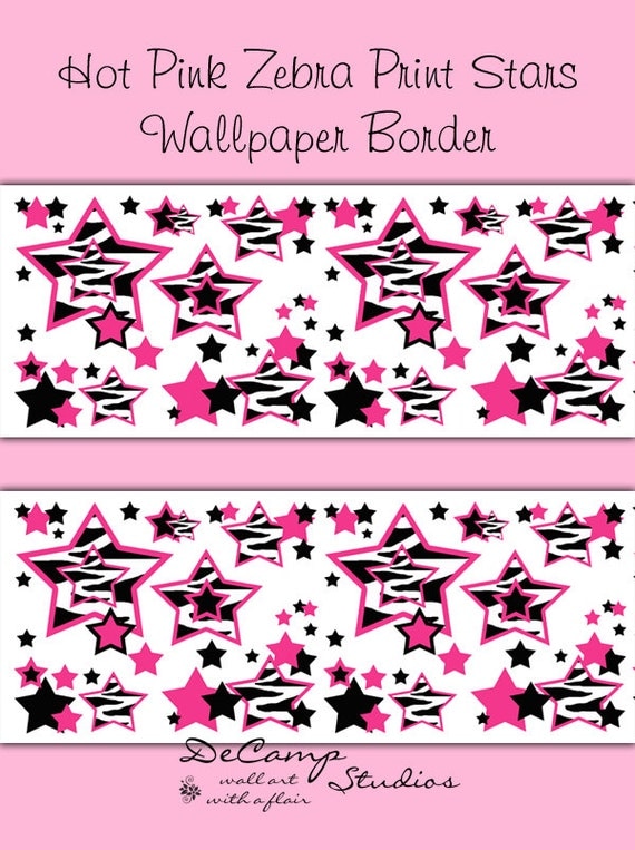 ZEBRA WALLPAPER BORDER Hot Pink Stripes Animal by decampstudios