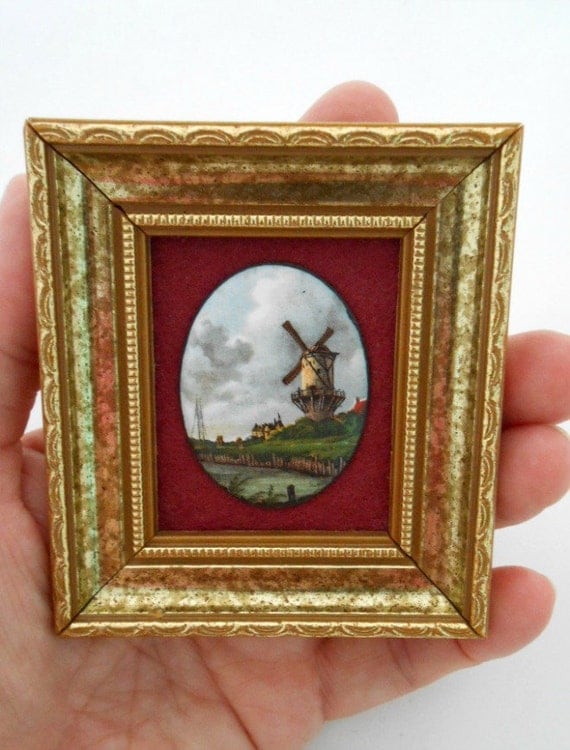 Vitreous Enamel Dutch Windmill Painting by My3LuvBugsVintage