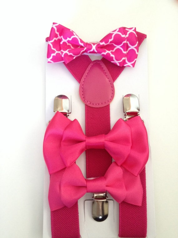 Pink Suspenders Bowtie Set Fuchsia Baby bow tie Dark Pink Boys