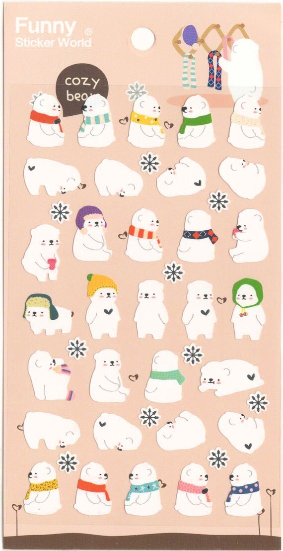 kawaii korean sticker sheet assort winter cute white by